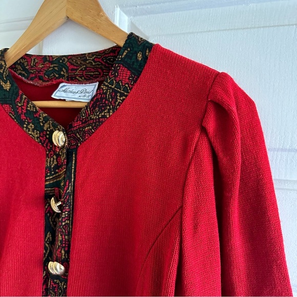 Matthew & David Vintage 90s Red Knit Gold Toned Button Cardigan Sweater Size 10 - Picture 2 of 9